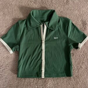 SET Green Button-Up Polo Shirt